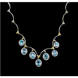 34.97ctw Blue Zircon, Sapphire and Diamond Necklace - 14KT White Gold