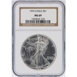 1992 NGC MS69 American Silver Eagle Dollar