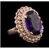 Image 2 : 14KT Rose Gold 9.45ct Amethyst and Diamond Ring