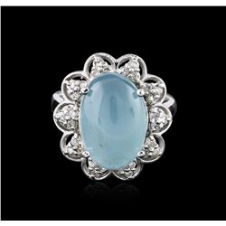 14KT White Gold 8.16ct Aquamarine and Diamond Ring