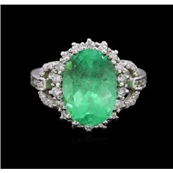 14KT White Gold 3.42ct Emerald and Diamond Ring