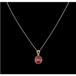 6.98ctw Ruby and Diamond Pendant With Chain - 14KT Two-Tone Gold