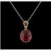 Image 2 : 6.98ctw Ruby and Diamond Pendant With Chain - 14KT Two-Tone Gold