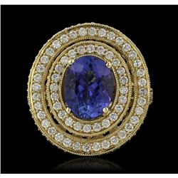 14KT Yellow Gold 3.40ct Tanzanite and Diamond Ring