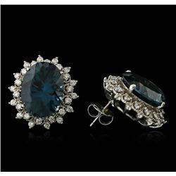 14KT White Gold 17.00ctw Blue Topaz and Diamond Earrings