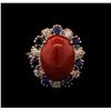 Image 1 : 6.43ct Coral, Sapphire and Diamond Ring - 14KT Rose Gold