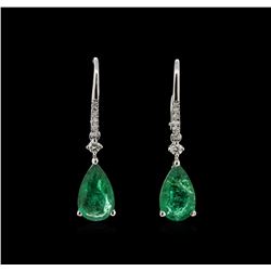 3.59ctw Emerald and Diamond Earrings - 18KT White Gold