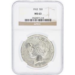 1922 NGC MS63 Peace Silver Dollar