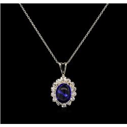 4.28ct Tanzanite and Diamond Pendant With Chain - 14KT White Gold