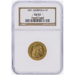 1887 NGC AU53 Argentina 5 Pesos Gold Coin