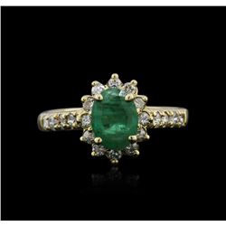 14KT Yellow Gold 1.04ct Emerald and Diamond Ring