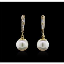 Pearl and Diamond Earrings - 14KT Yellow Gold