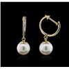 Image 2 : Pearl and Diamond Earrings - 14KT Yellow Gold