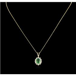 1.48ct Emerald and Diamond Pendant With Chain - 14KT Yellow Gold