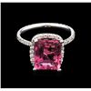 Image 1 : 4.21ct Pink Tourmaline and Diamond Ring - 14KT White Gold