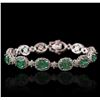 Image 1 : 14KT White Gold 10.60ctw Emerald and Diamond Bracelet