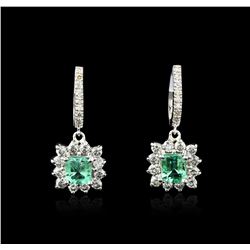 14KT White Gold 2.74ctw Emerald and Diamond Earrings