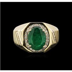 3.98ct Emerald and Diamond Ring - 14KT Yellow Gold