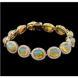 19.06ctw Opal and Diamond Bracelet - 14KT Yellow Gold