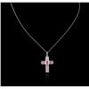 Image 1 : 18KT White Gold 1.30ctw Pink Sapphire and Diamond Cross Pendant With Chain