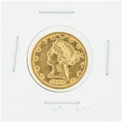 1908 $5 VF Liberty Head Half Eagle Gold Coin