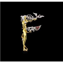Erte Swarovski Crystal Letter F Pendant Brooch - Gold-Plated Sterling Silver
