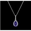 Image 2 : 2.30ct Tanzanite and Diamond Pendant With Chain - 14KT White Gold