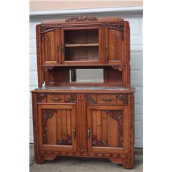 Solid oak hutch with marble top