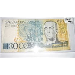 BRASIL 100,000 CEM MIL CRUZEIROS SERIAL # A3073090822A BANK NOTE!! NOTE CAME OUT OF SAFE!!