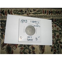 1893 *RARE KEY DATE* LIBERTY "V" NICKEL RED BOOK VALUE $8.00+ *NICE EARLY GOOD GRADE*!! NICKEL CAME