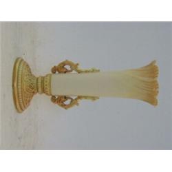 A ROYAL WORCESTER BLUSH IVORY TRUMPET VASE, 1893, twin handled, circular base, No.1556, height 17...