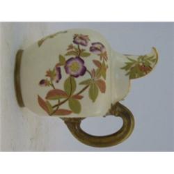 A ROYAL WORCESTER BLUSH IVORY TUSK JUG, 1887, floral design, gilt detailing No.1094, height 14cm ...