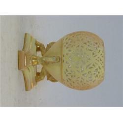 A GRAINGER WORCESTER RETICULATED VASE, c.1900, bud shaped on three hoof feet, No.565, height 12cm...