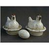 Image 1 : A PAIR OF NOVELTY STAFFORDSHIRE CONTAINERS, 19th Century, hens seated on a nest, painted and gilt...
