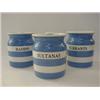 Image 1 : THREE T.G. GREEN BLUE CORNISH WARE JARS, and covers, 'Sultanas', ' Raisins', and 'Currants', blac...