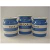 Image 1 : THREE T.G. GREEN BLUE CORNISH WARE JARS, and covers, 'Sugar' (cover s.d.) height 16cm, 'Suet' and...