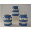 Image 1 : THREE T.G. GREEN BLUE CORNISH WARE JARS, and covers, 'Coffee', 'Rice' and 'Tea', heights 13cm, gr...