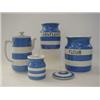 Image 1 : THREE T.G. GREEN BLUE CORNISH WARE JARS, and covers, 'Flour', height 16cm, 'Cornflower', height 1...