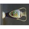 Image 1 : A J. AYNSLEY TWIN HANDLED BALUSTER VASE, oval panel of painted flowers on a gilt and cobalt blue ...