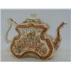 Image 1 : A VICTORIAN EARTHENWARE TEAPOT, transfer printed Mughal hunting party scene, gilt border, Rd. No....
