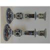 Image 1 : A PAIR OF FAIENCE CANDLESTICKS, quatrefoil pierced knops, Henri II decorated, 'V.R' script marks,...