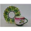 Image 1 : A MINTONS CABINET CUP AND SAUCER, 19th Century, modelled as a pink rose and leaves  50-80...