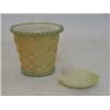 Image 1 : A ROYAL WORCESTER BLUSH IVORY VASE, 1909, basket weave moulded, No. 857, height 8cm and a shell t...