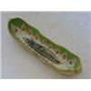 Image 1 : A PEN STAND, c.1820, canoe shaped, apple green, gilt and floral chevron border reserving a painte...