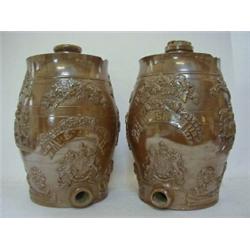 A PAIR OF SALT GLAZED STONEWARE BREWERY BARRELS, first half of the 19th Century, labelled 'Brandy...