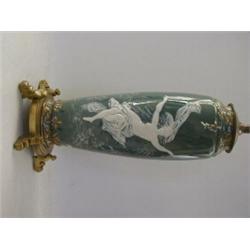A VICTORIAN BALUSTER VASE, (converted to an electric lamp) moulded classically draped female in i...