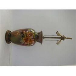AN ART POTTERY BALUSTER VASE, (converted to an electric lamp) impasto flowers on a fused chocolat...