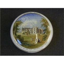 A DOCUMENTARY STAFFORDSHIRE POT LID, and base, c.1850, Drayton Manor, residence of the late 'Sir ...