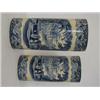 Image 1 : A PAIR OF MASONS SLEEVE VASES, late 19th Century, blue transfer printed, figures on a castle terr...