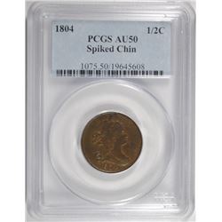 1804 HALF CENT PCGS AU-50 (SPIKED CHIN)